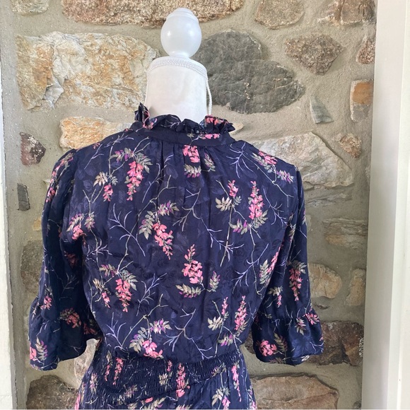 Rebecca Taylor Ivie Short-Sleeve Floral-Print Romper Navy Combo Womens 4 - Picture 13 of 16